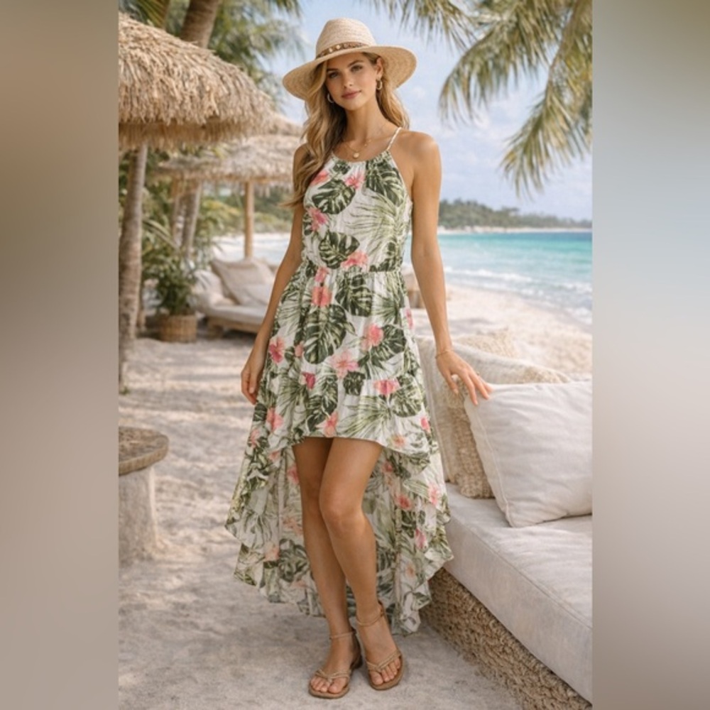 For Justify Tropical Floral High Low Dress Sleeveless Size S